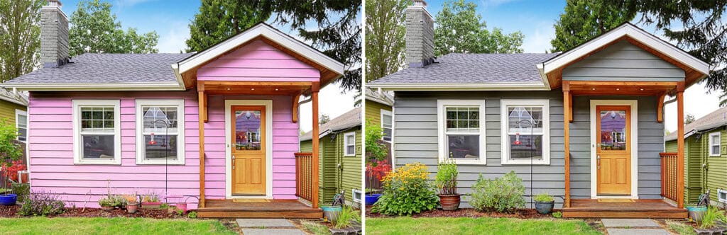 Before and after of a house with a new paint job, important for curb appeal when selling
